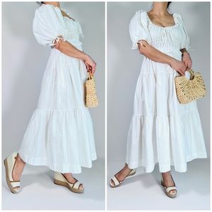 NEW! EN SAISON ANTROPOLOGY Cotagecore Cotton Tiered Ruffle Puff Sleeve Dress